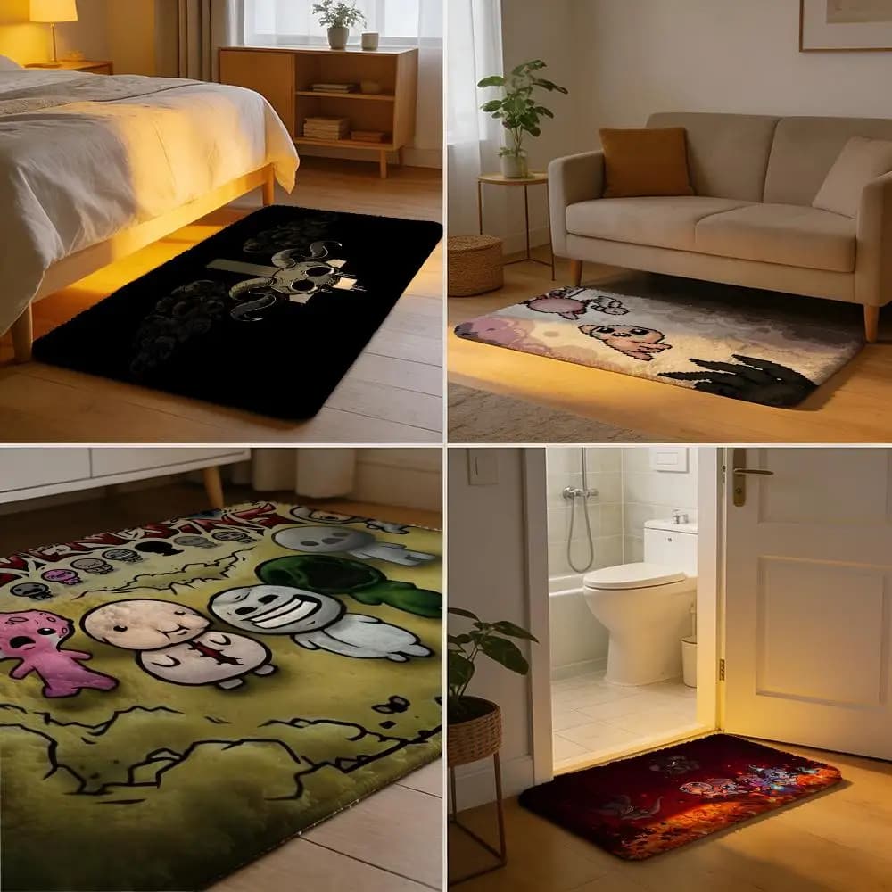 B-Binding Of Isaac Anime Floor Mat, Soft Flannel Mat, Non-slip Absorbent Carpet for Home, Bedroom, Bathroom