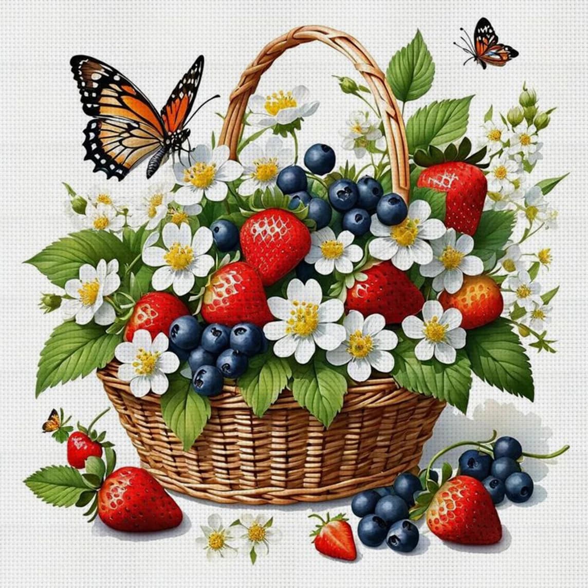 Kit Punto Croce Fai da Te Berry Date 11CT, Ricamo Decorazione Murale Casa, Regalo Fatto a Mano, Materiale Semilavorato Senza Cornice 36×36cm