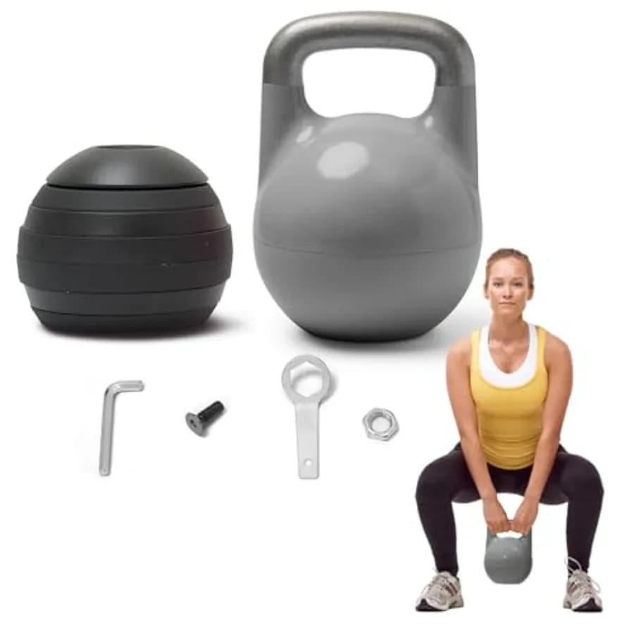 Set di Kettlebell Regolabili 26-70 lb per Allenamento di Forza con 7 Dischi in Nero e Argento, Sistema di Bloccaggio Sicuro, Acciaio Resistente