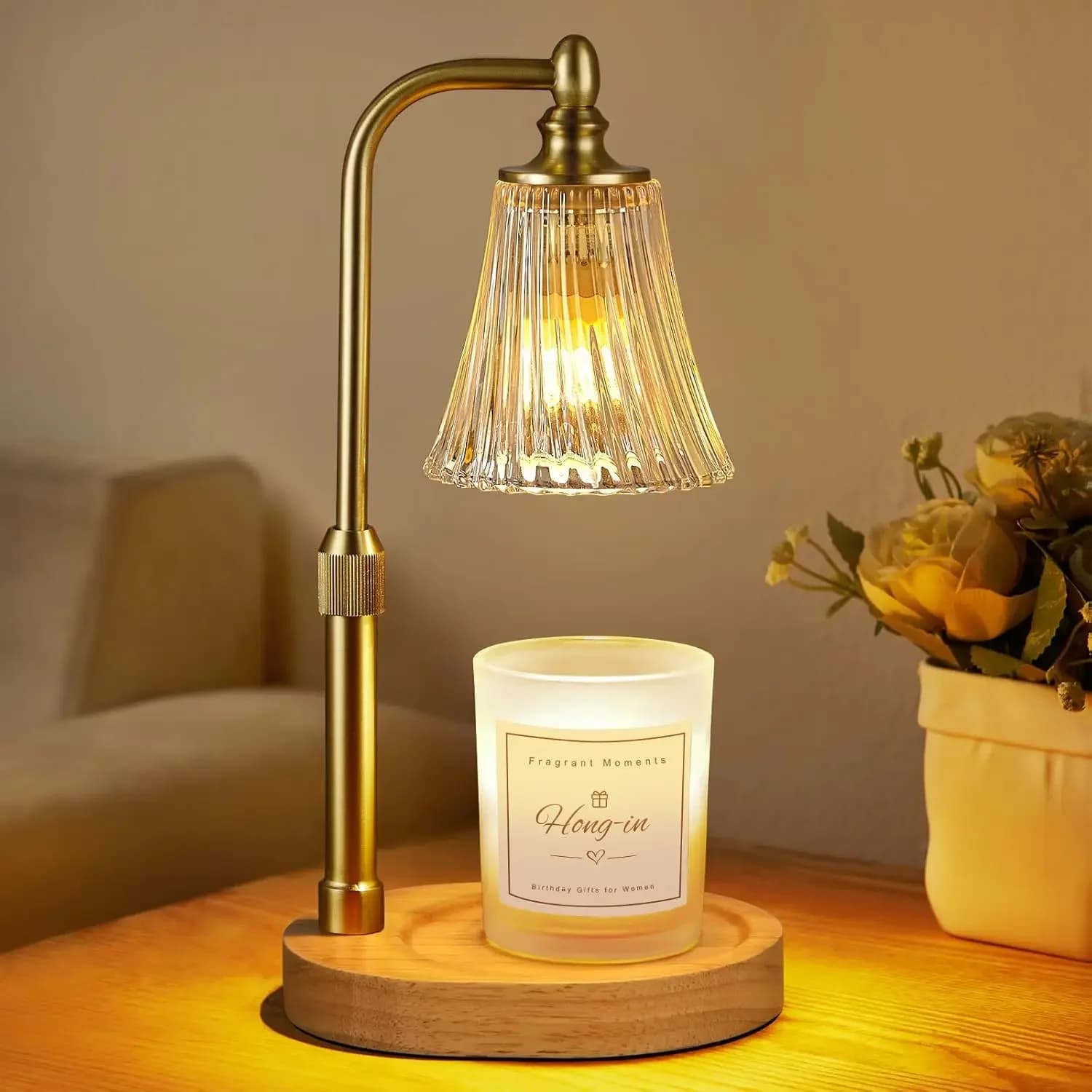 Timer Dimmable Candle Warmer Lamp, Adjustable Height Wax Melt Warmer for Home Decor and Gifts