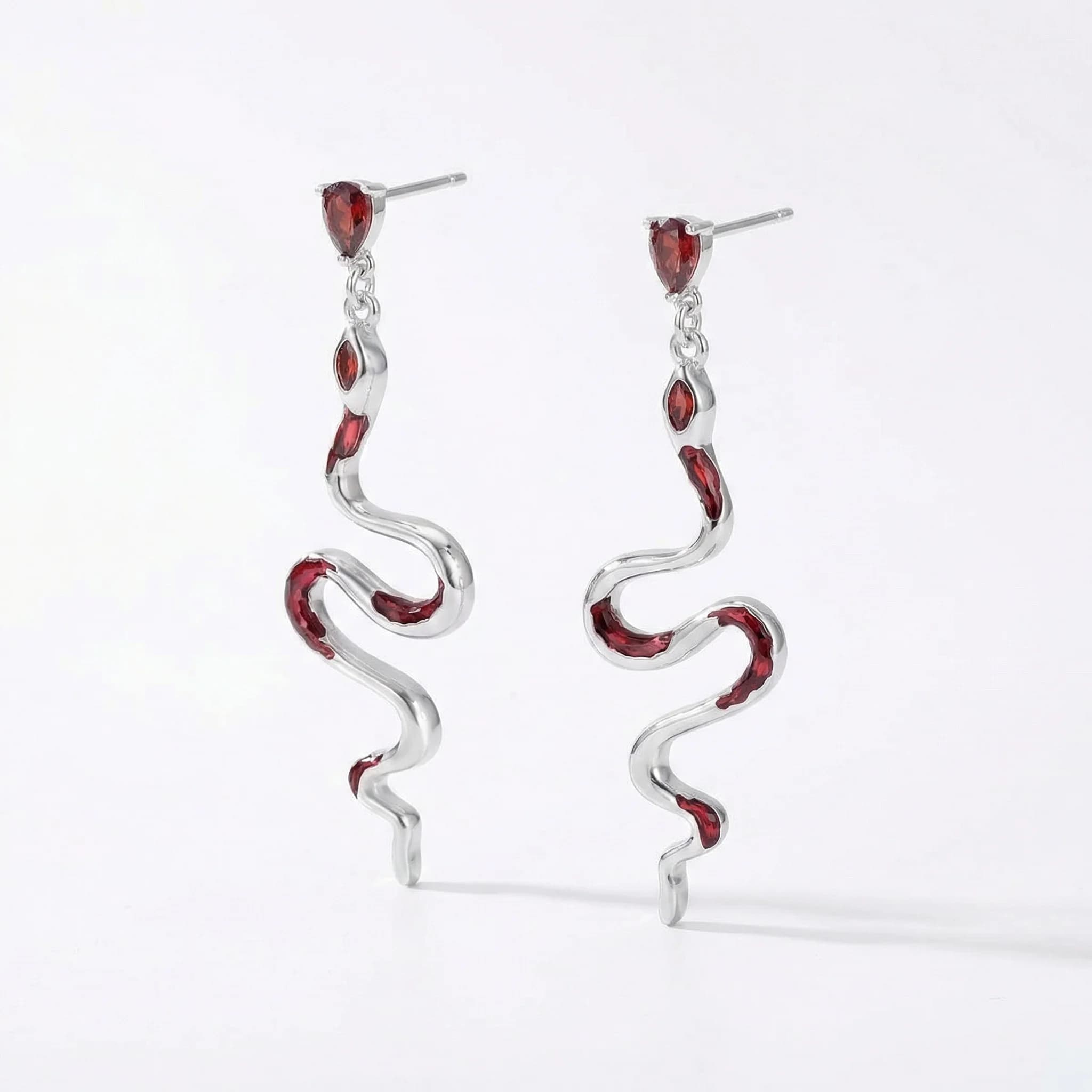 Snake Shape Earrings with Red Zirconia, Trendy and Cool Jewelry for Girls, Luxury Light Earrings, Custom Fashion Accessories