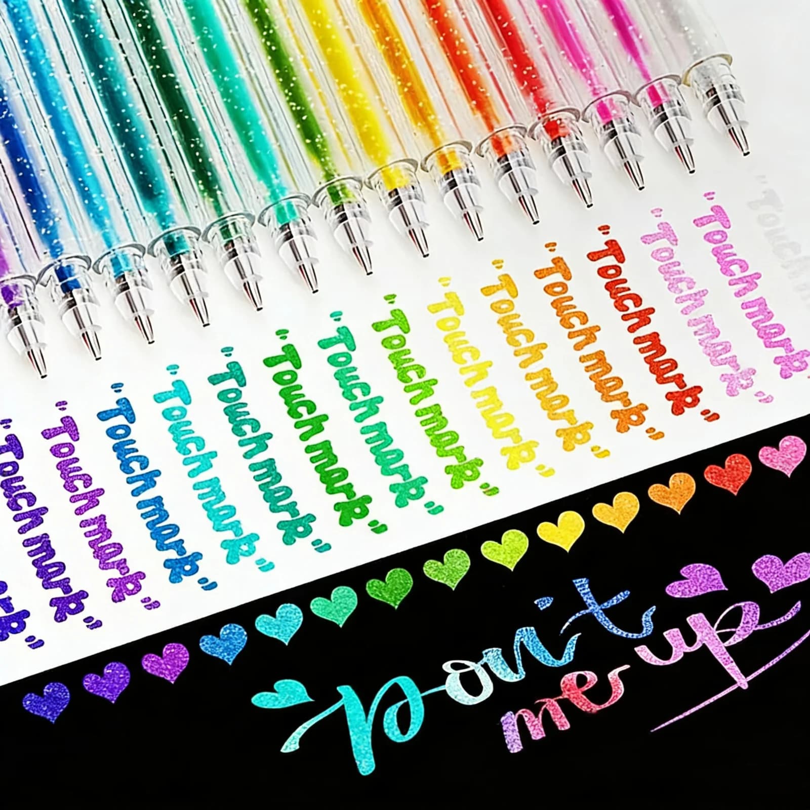 Set di penne gel glitterate da 12-60 pezzi, inchiostro metallico ad asciugatura rapida, punta fine per disegnare, scarabocchi di libri, marcatura artistica con custodia