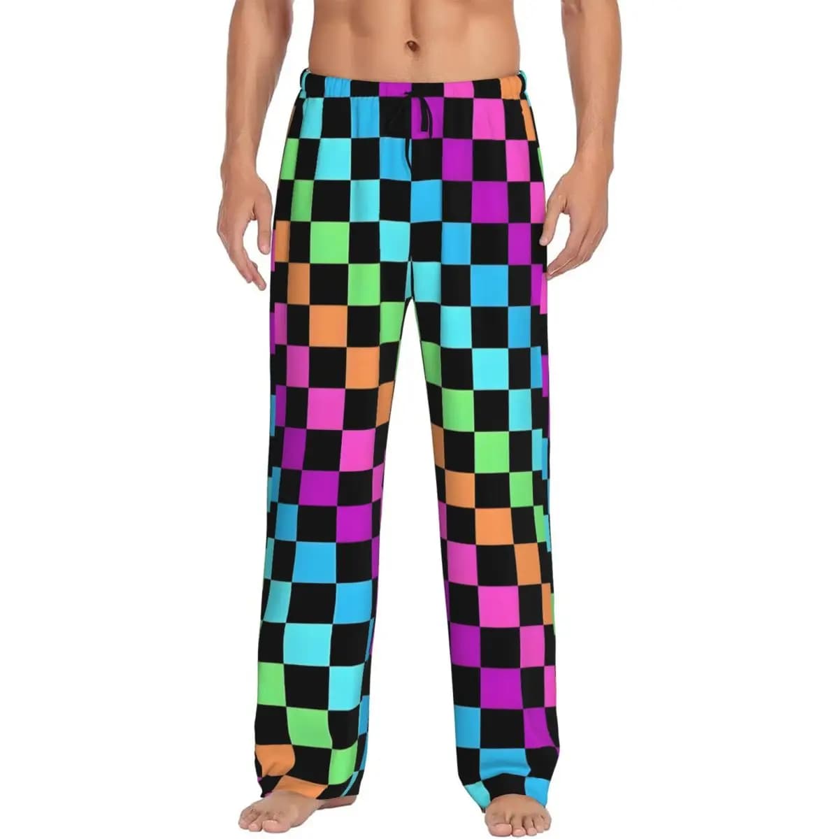 Pantaloni da pigiama a quadretti stampati personalizzati per uomo Pantaloni da notte con stampa colorata con tasche