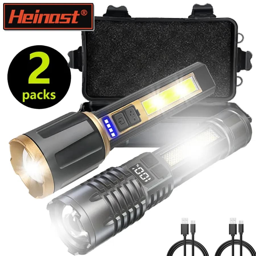Torce LED super luminose Torcia tattica con zoom telescopico ricaricabile USB Lanterna da pesca da campeggio portatile a lungo raggio