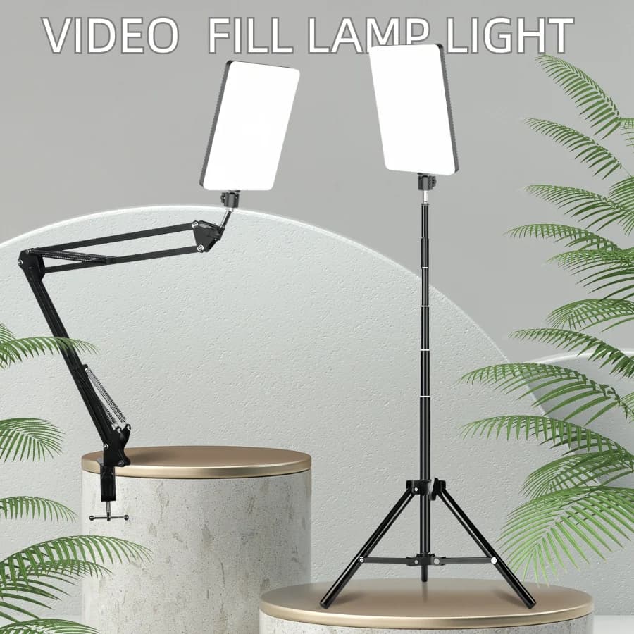 Luce fotografica a LED Luci per selfie Illuminazione per conferenze Lampada da studio fotografico con supporto per braccio a forbice per zoom Streaming live YouTube