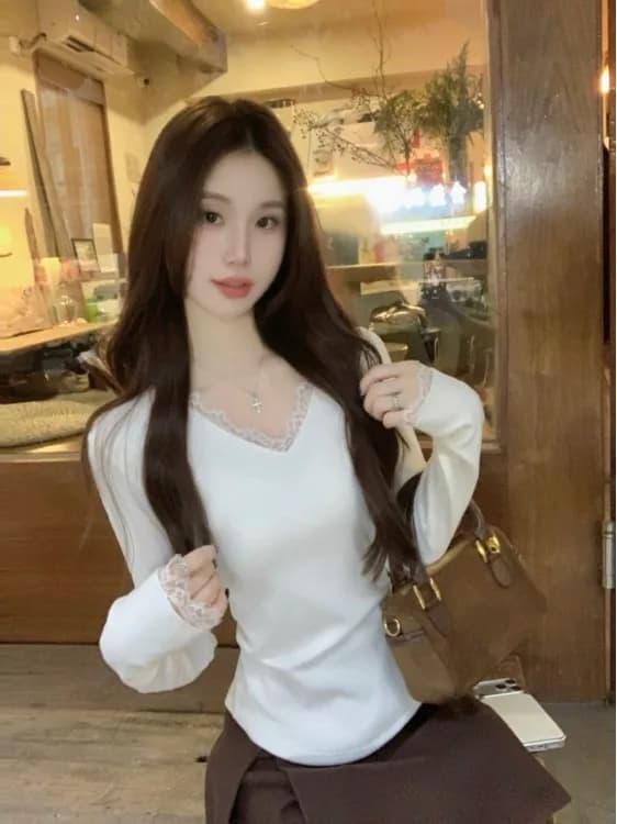 Maglione lavorato a maglia con scollo a V in pizzo stile coreano, da donna, estivo, sottile, maglia intima, stile Ins, per il commuting