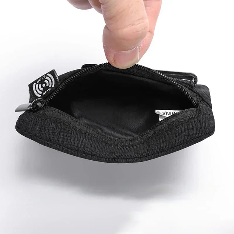 Mini portamonete Custodia in tessuto con blocco RFID con cerniera e clip da cintura Organizzatore per soldi non intrecciato per un facile spazio di archiviazione