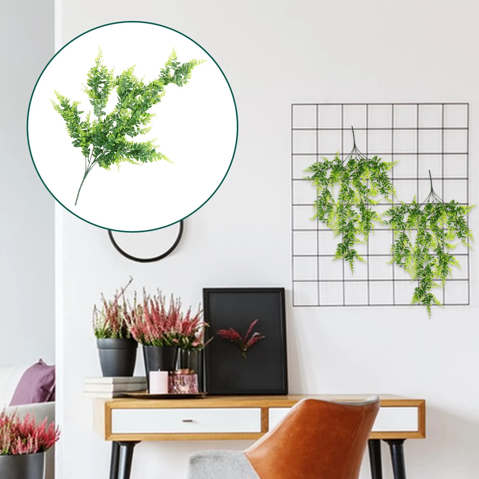 2Pcs Artificial Hanging Plants Faux Hanging Ferns Simulation Green Leaves for Party Wedding Christmas Home Garden Decor Fake