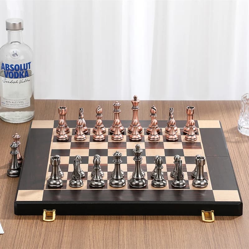 Chess High end metal chess pieces 38cm/15 inches ebony wooden chessboard providing foldable classic games for chess enthusiasts