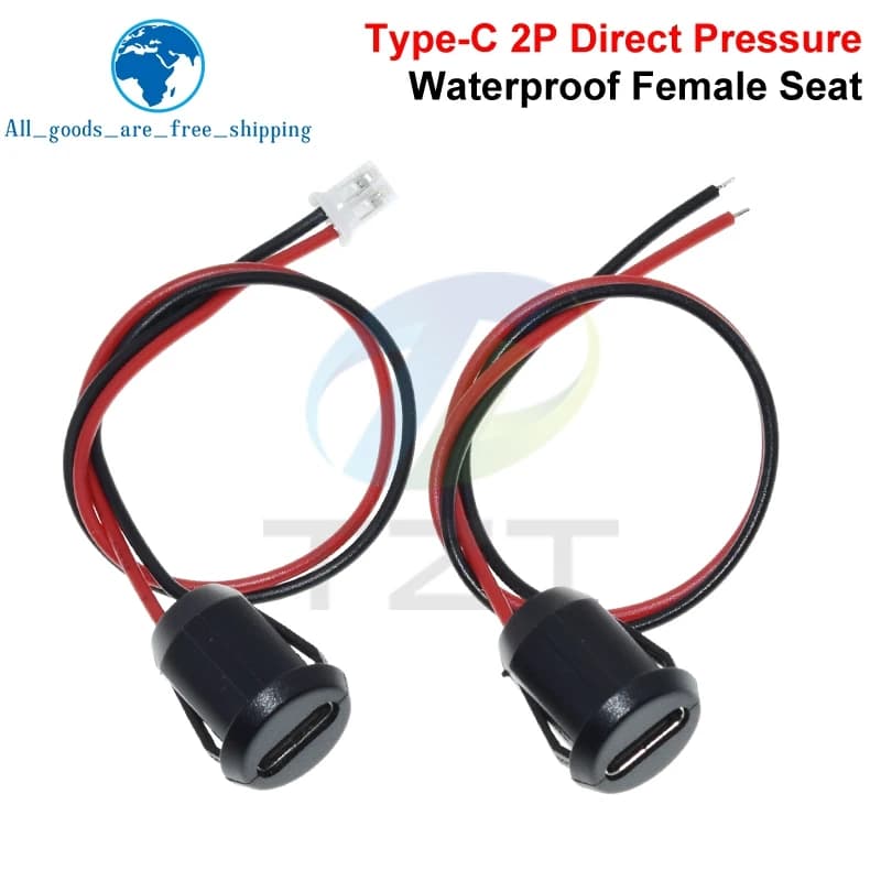 2/5/10PCS 2Pin USB Connector Type-C Waterproof with Female Socket Fast Charging Jack Charging Port USB-C Charger Plug Socket