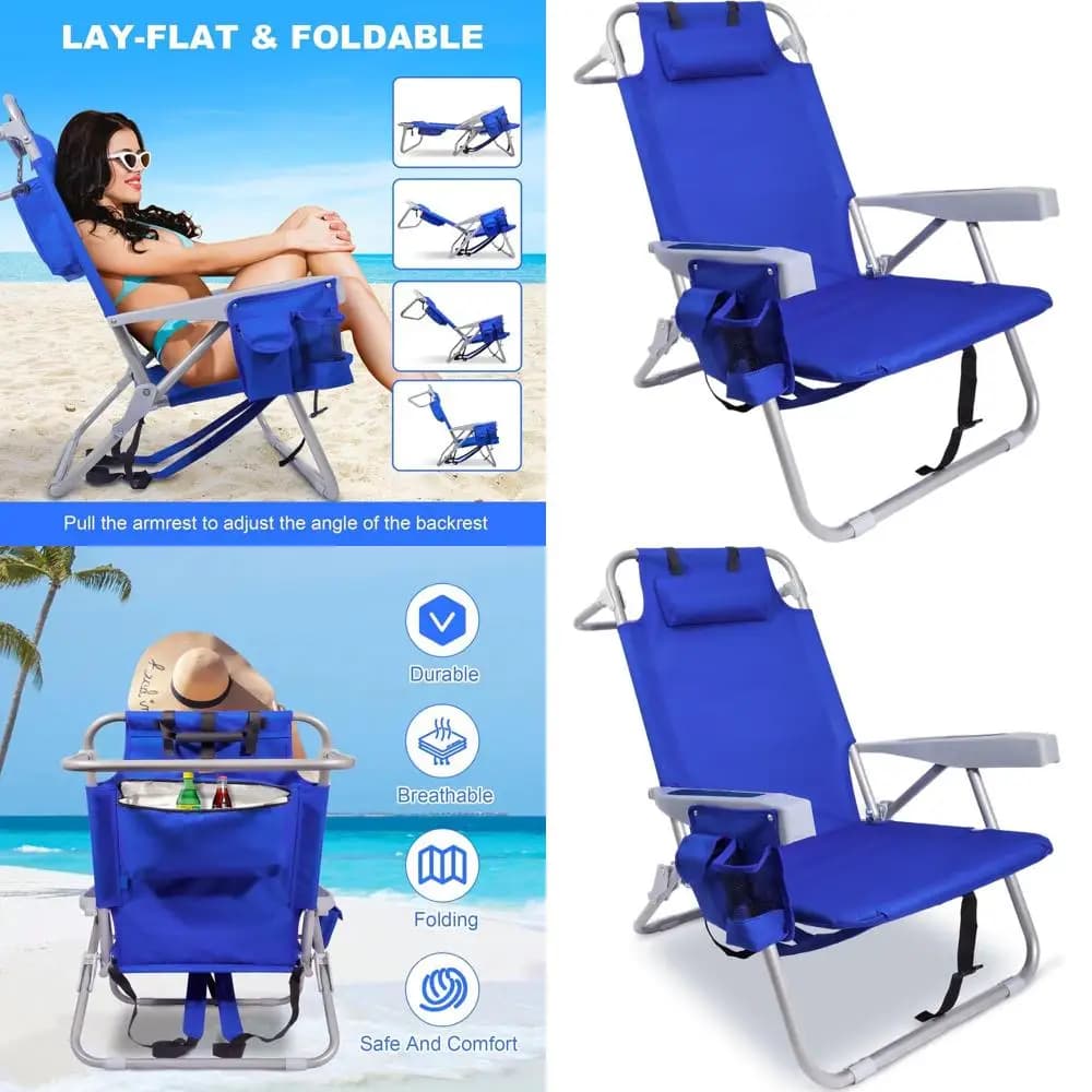 Beach chair with backpack straps, adult resistant backpack beach chairs with 4 positions, flat beach chair with large