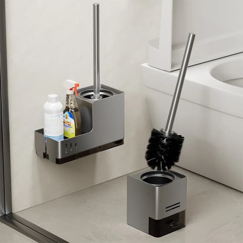 Portascopino per WC Senza Foratura, Spazzola per Pulizia Bagno Senza Angoli Morti, Strumento per la Pulizia del Bagno