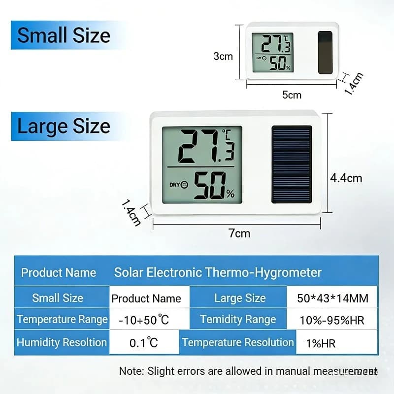 Thermometer Electronic Hygrometer Solar 8 Pieces, High Precision, Portable and Silent for Auto, Home, Kitchen, Temperature Monitoring