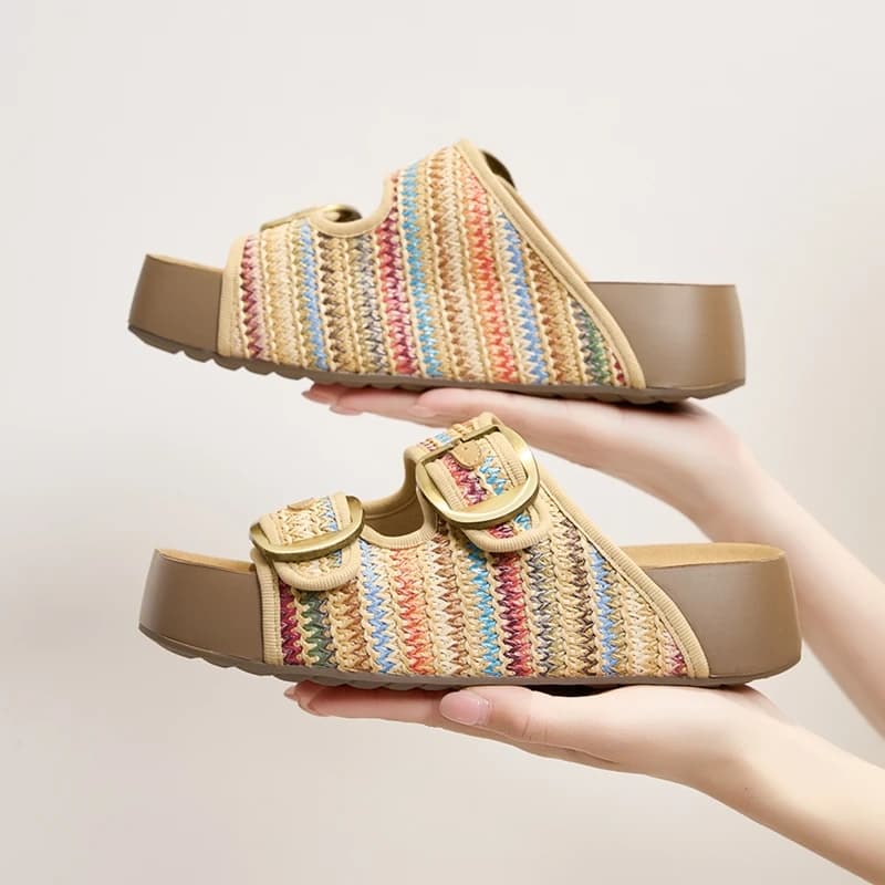 AIYUQI 2026 Women's Slippers shoe Thick-soled woven peep-toe slippers women Summer Bohemian style versatile beach frail shoes