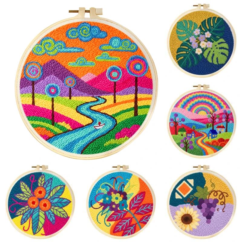 Punch Needle Embroidery Starter Kit For Adults Sewing Tufting Set Punch Needle Poke Embroidery Kit Landscape Cross Stitch Diy Cr