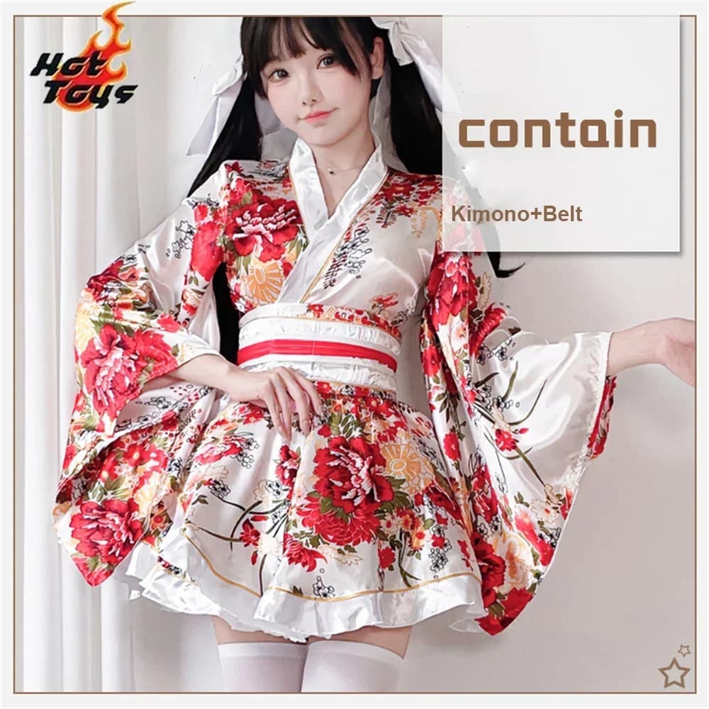 Kimono giapponese Yukata Robes Kawaii Girls Abito Haori stampato floreale Bellissimo abito Lolita per le donne Costume cosplay da cameriera Halloween
