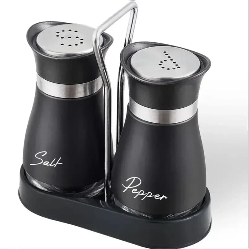 Bottiglia di spezie in vetro da cucina, salero e pepe ricaricabili regolabili, set da 2 pezzi con dispenser di spezie con ripiano e fori per versare