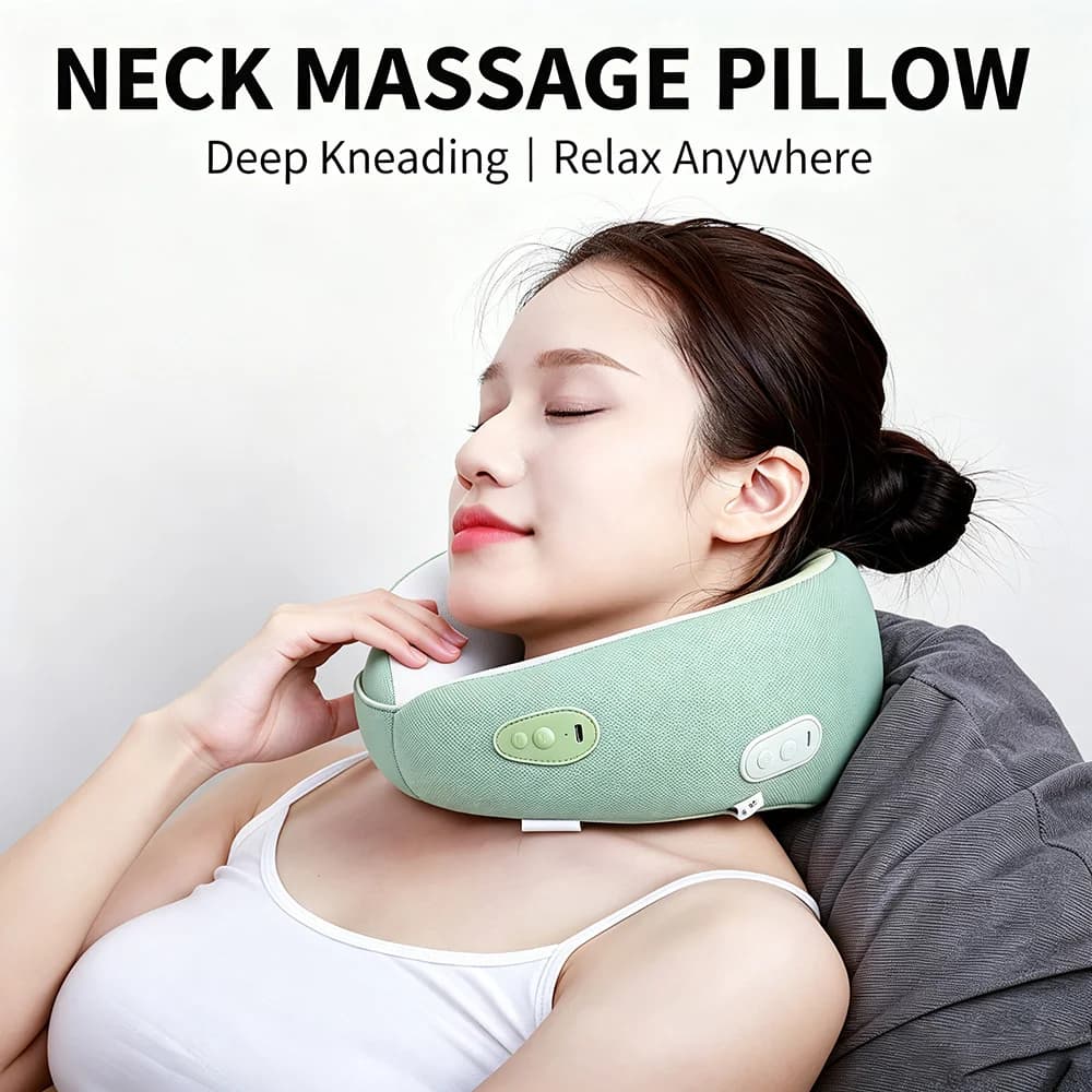 Travel Neck Pillow Memory Foam U Shaped Electric Neck Massage Pillow Snail Style Travel Neck Support 2 Mode Heated Neck Shoulder Massage Pillow