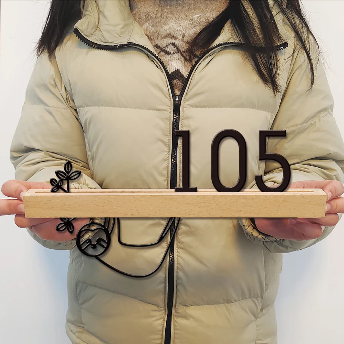 Set of 1 Custom Metal Plate with Koala Shape Wood Base, Teach for Office or Store, Ideal as Gift or Home Decoration