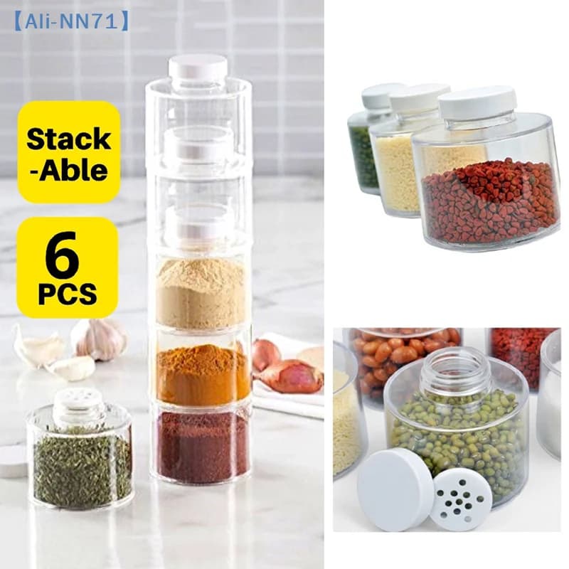 【NN71】Set da 6 Pezzi: Contenitori per Spezie, Dispenser per Pepe, Torre Porta Spezie, Utensili per Erbe e Spezie, Barattoli Trasparenti per Condimenti, Porta Barattoli, Bottiglie per Condimenti