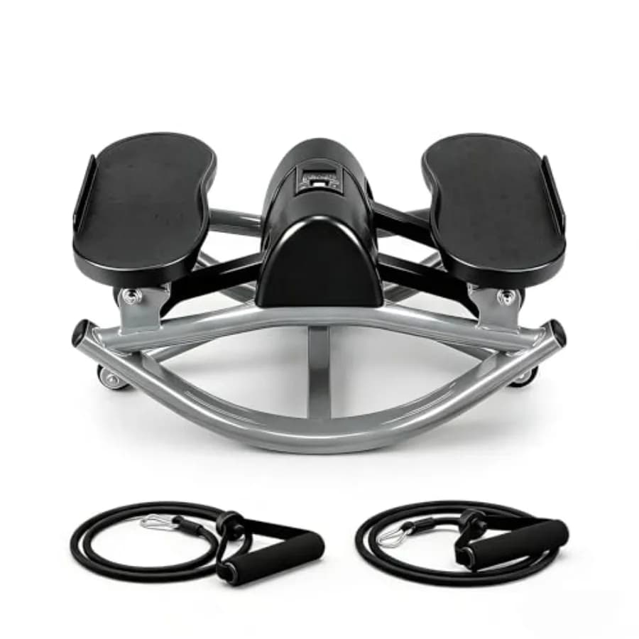 Side Stepper Portable with Resistance Bands and Anti-slip Mat for Exercises at Home and Office, Black, Adjustable Resistance