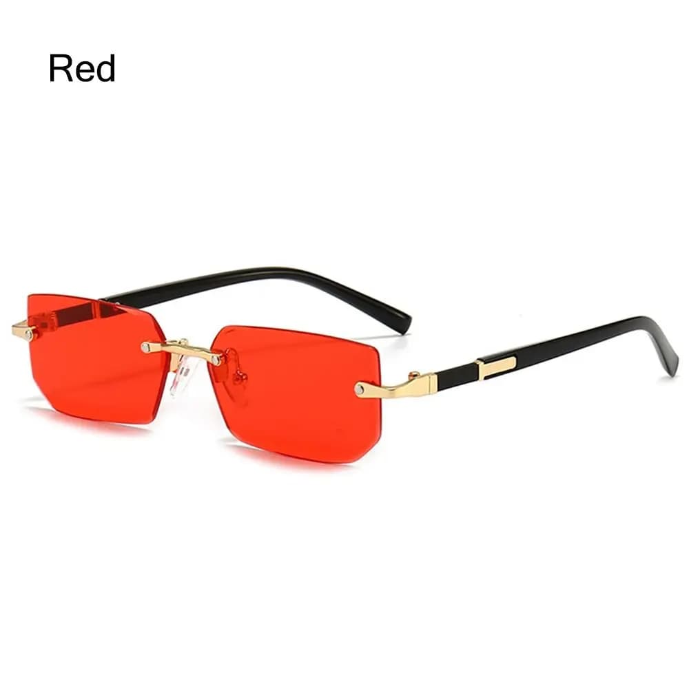 Occhiali da sole rettangolari senza montatura con protezione UV400 vintage Y2K Shades Eyewear per donna e uomo