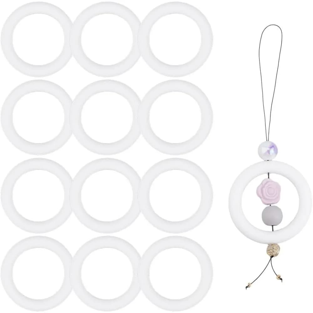 Anello con perline in silicone da 12 pezzi Anello rotondo da 65 mm con 2 fori O-ring con perline bianche Pendenti in silicone con cornice focale per portachiavi