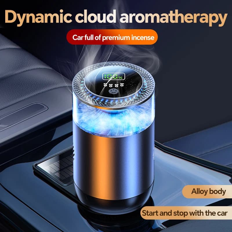 Rechargeable USB Car Deodorant, aromatherapy diffuser with intelligent induction automatic ignition/offering with LED light, auto fragrance air purifier