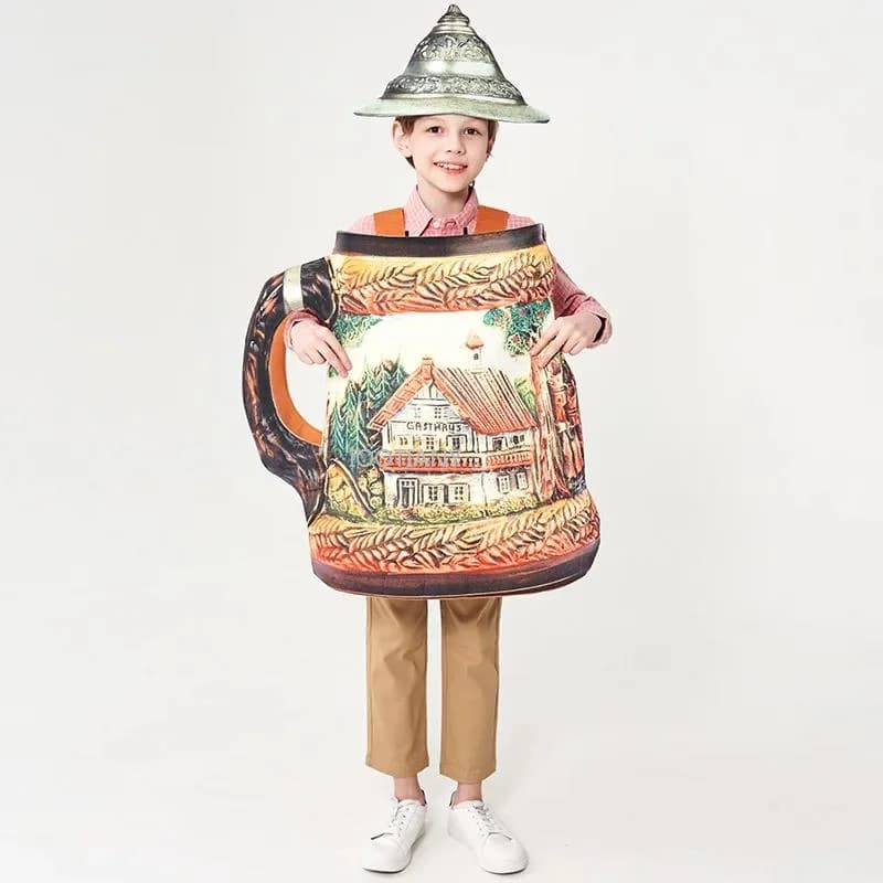 Bambini Adulti Tedesco Oktoberfest Tazza Gioco di ruolo Grembiule Costume da birra 3d Bicchiere da vino Set fantasia Genitore-figlio Carnevale Puntelli per feste