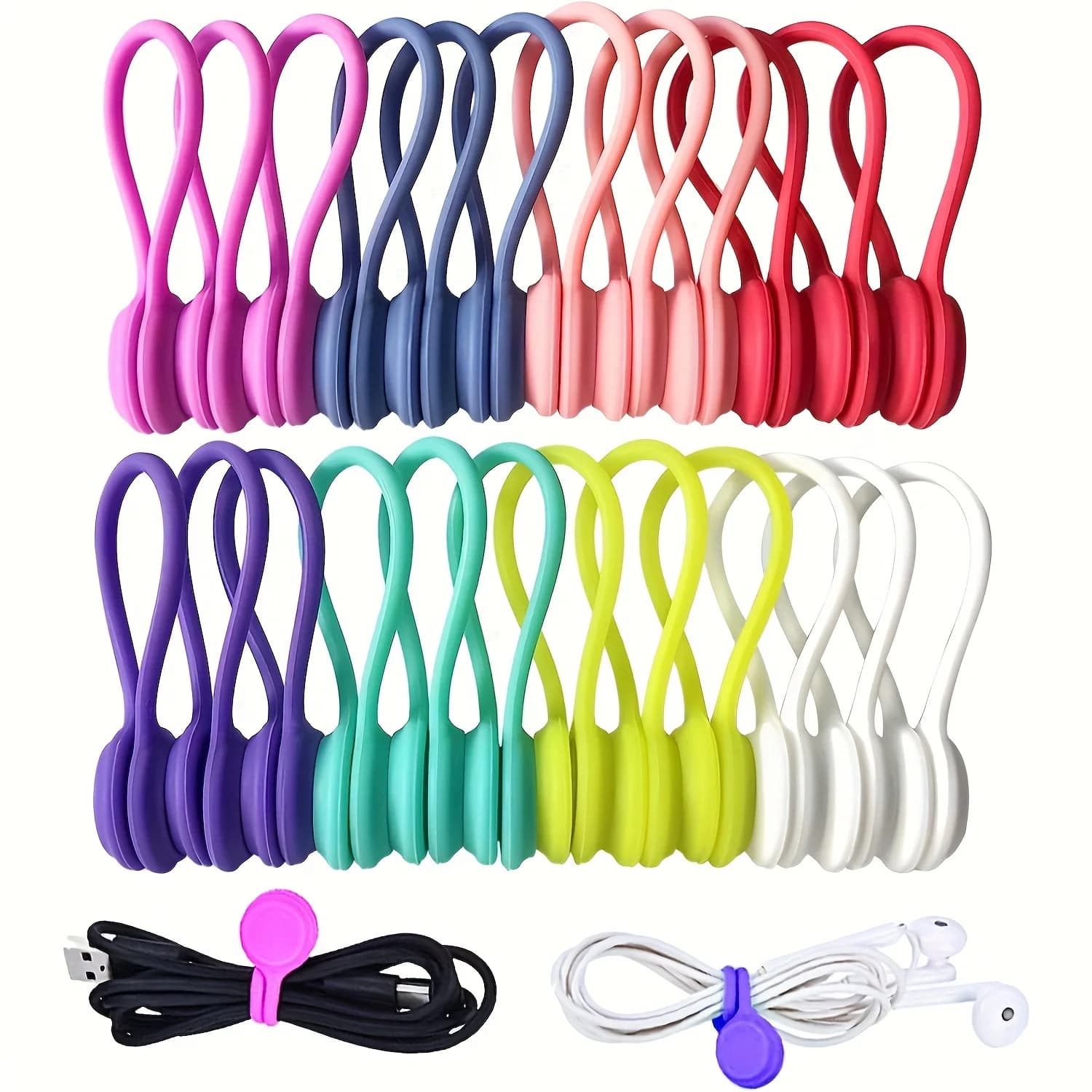 Fascette per Cavi in Silicone Magnetico Riutilizzabili, Organizzatore Multiuso per Cavi di Ricarica e Cuffie