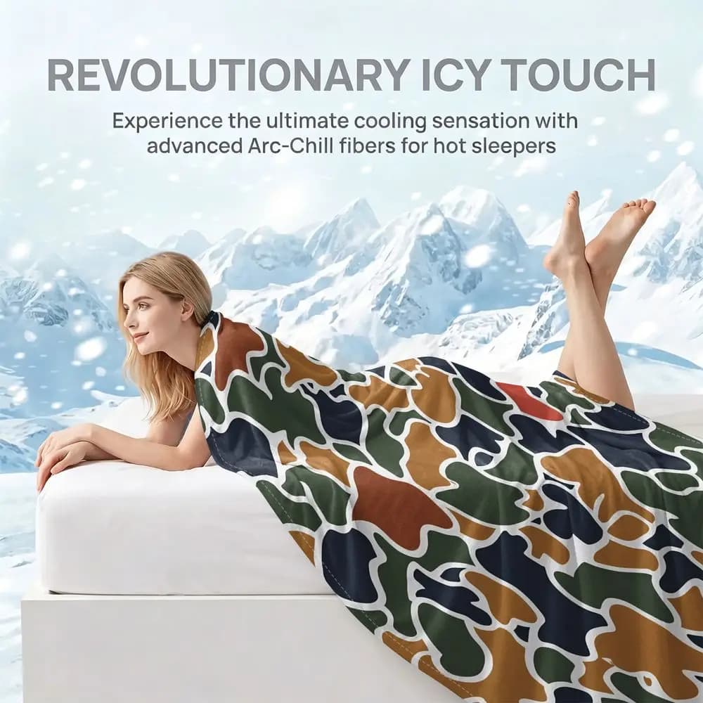 Vintage Camo Cooling blanket Q MAX 0.3 Heat Absorb Cool Throw Outdoor Adult Lounge Summer Rest Mat