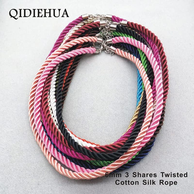 3 Pcs/Lot 6mm 3 Shares Rope Chain Silk Cord Necklace DIY Handmade Necklaces & Pendant Charms Findings Lobster Clasp String Cord