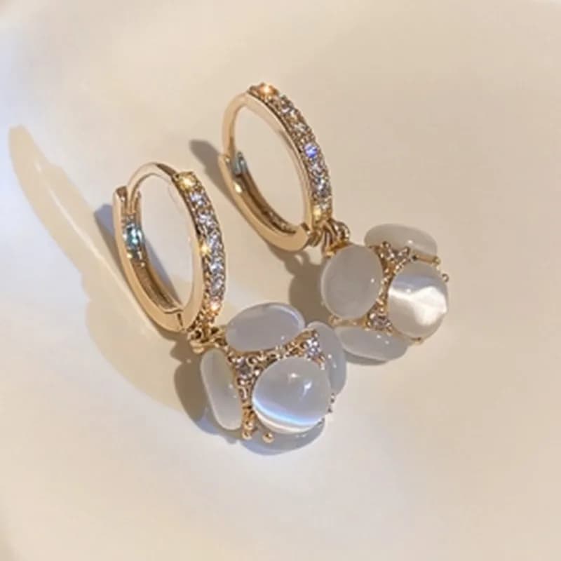 Orecchini Geometrici Coreani 2021 con Ago in Argento, Opale e Strass, Gioielli da Donna alla Moda
