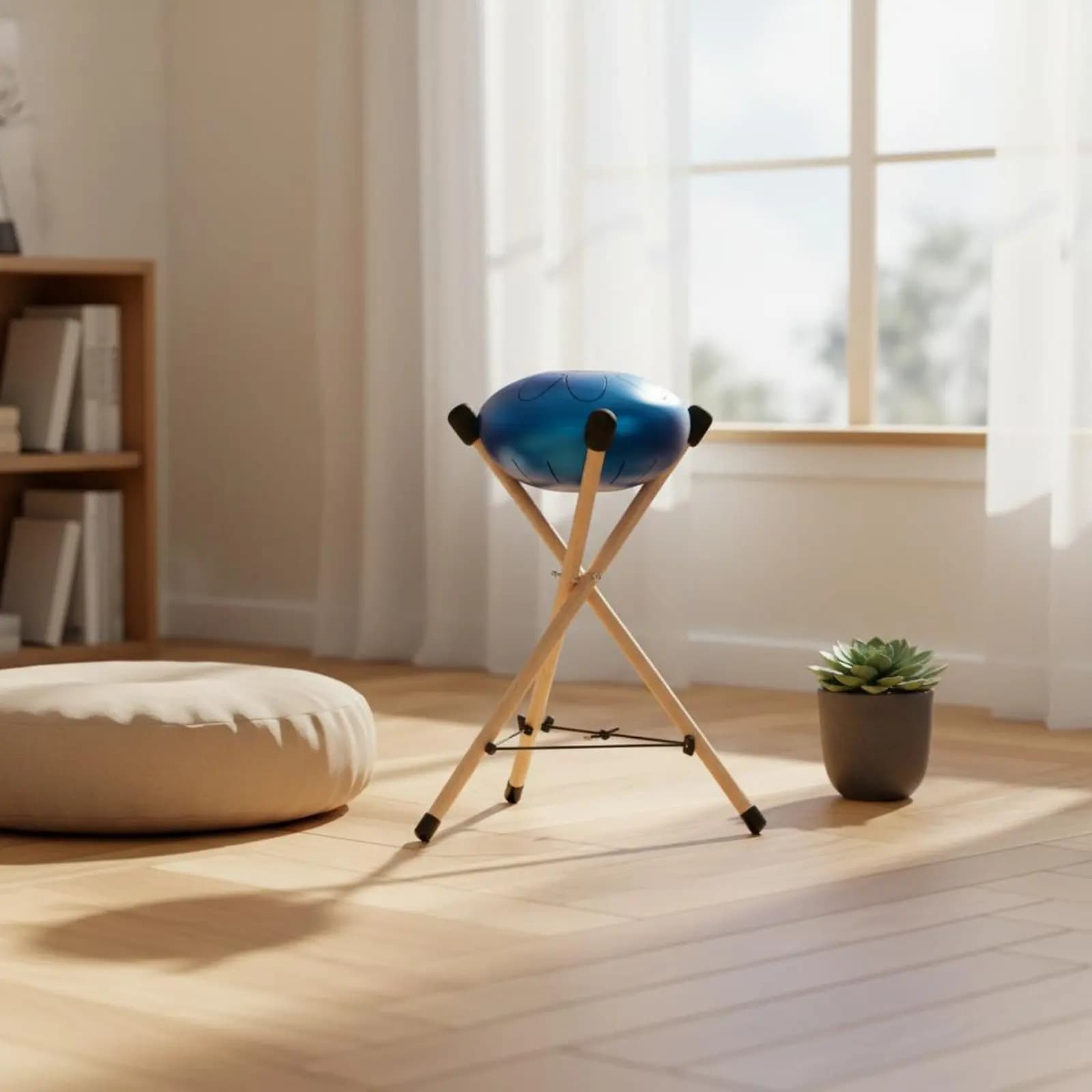 Wooden drum stand, Stable Triangular structure, Handpan stand, Treppiede for Handpan, Nordic Design for Music Studio