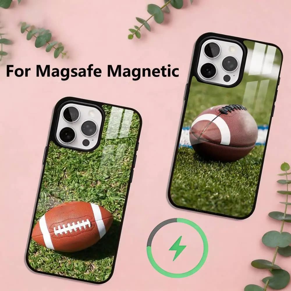 Custodia per telefono a tema Football Americano per iPhone 17, 16, 15, 14, 13, 12, 11 Plus, Pro, magnetica per ricarica wireless MagSafe
