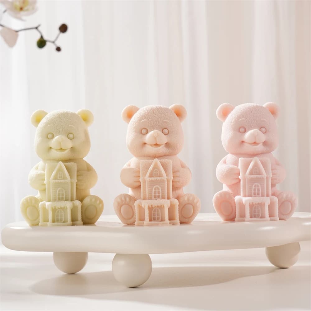 Orso Hold House Stampo in silicone per cera di soia Stampo in silicone per candela coniglietto fragola Decorazione domestica fai da te Stampo per candela di coniglio