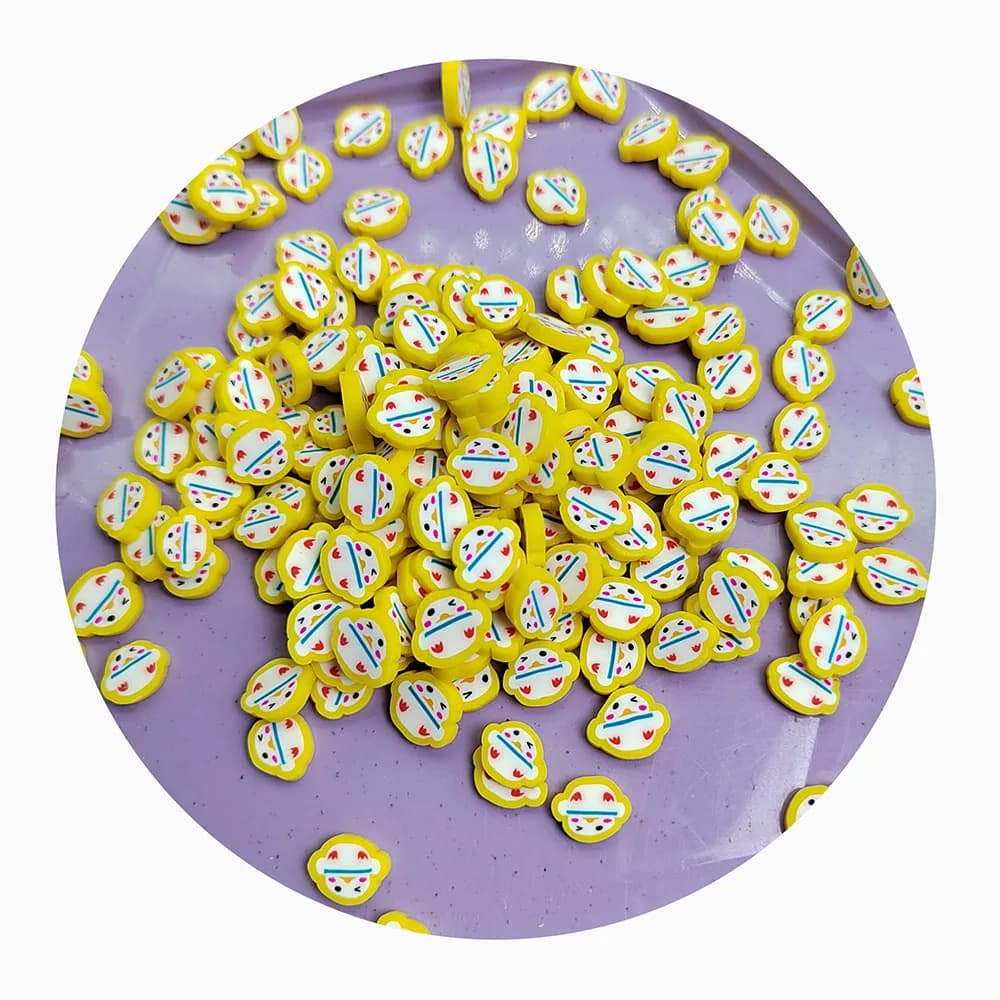 Simpatiche fette di anatra gialla in argilla polimerica, spruzzi di animali dei cartoni animati per artigianato, accessori per la produzione di melma fai da te, decorazioni per unghie