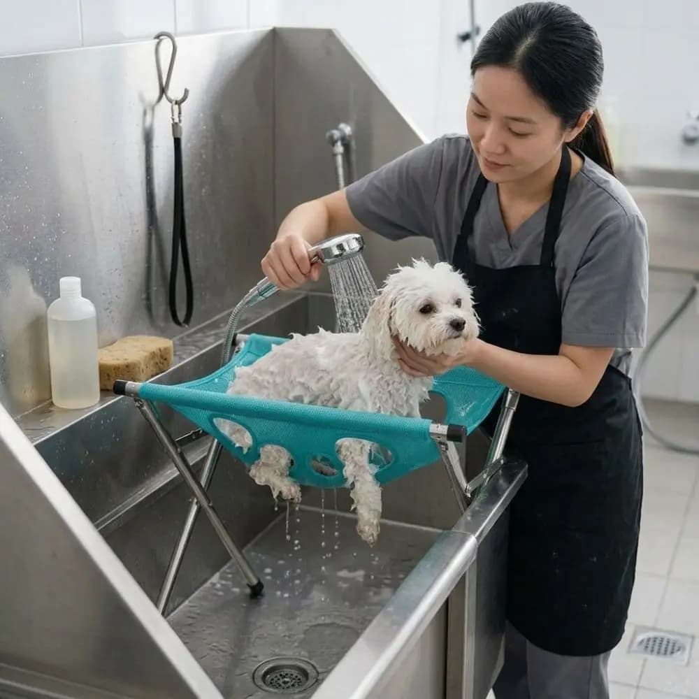 Folding Pet Grooming Hammock Quick Drying Anti-Scratch Dog Grooming Table Detachable with Support Frame Cat Bathing Rack