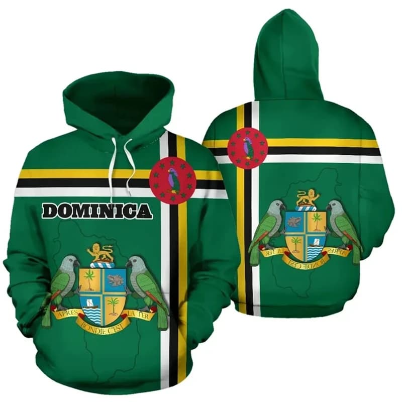 Commonwealth Of Dominica Map 3D Print Flag Hoodie Dominica Stemma Graphics Hoodie Pullover Men's Hoodie