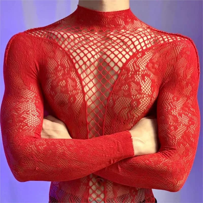 T-shirt Estiva Sissy Hot, Body a Maniche Lunghe Trasparente con Collo a Giro, Top a Rete Sottile, Abbigliamento Uomo, Maglietta Aderente a Maniche Corte da Uomo