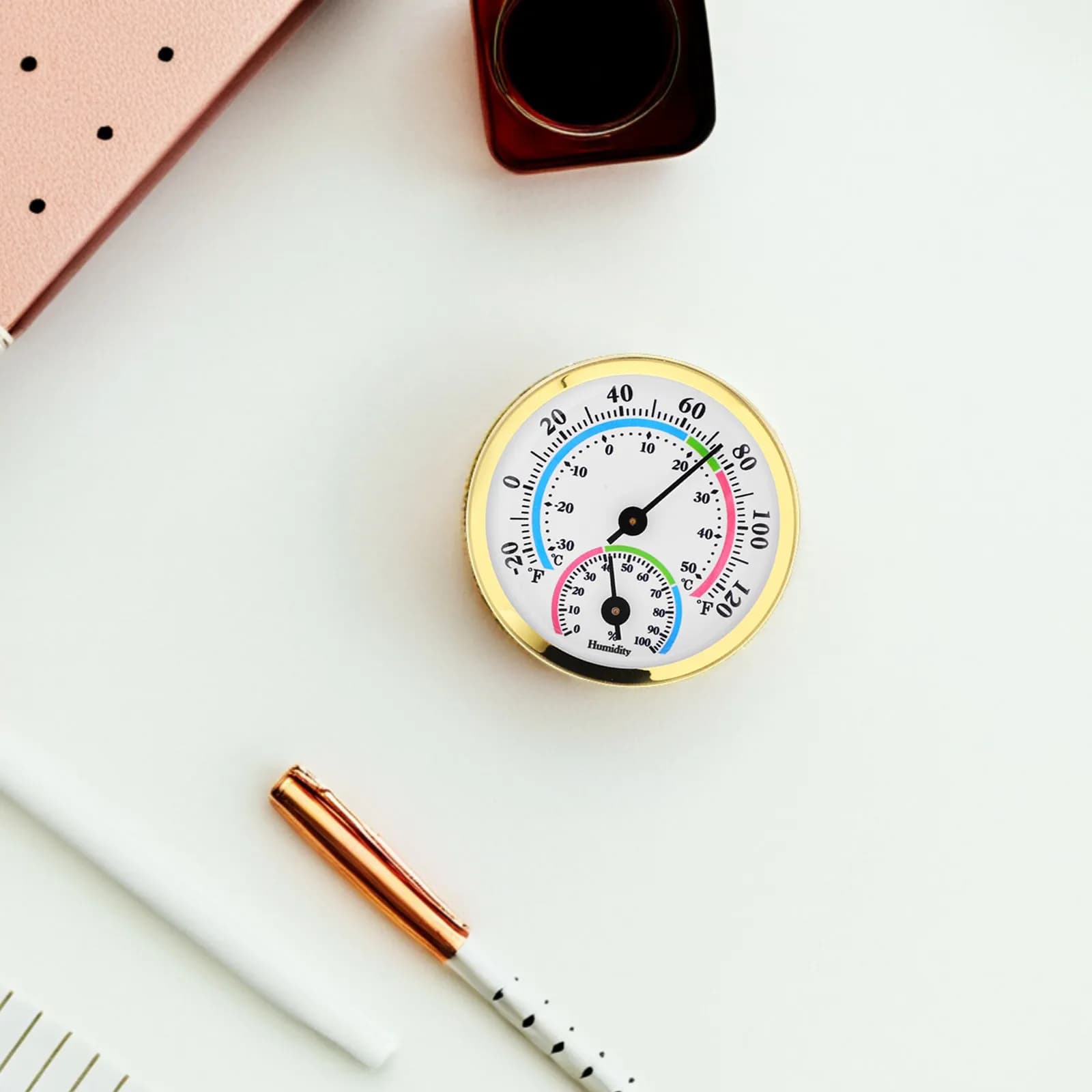 Mini Pointer Thermometer Hygrometer Gauge Indoor Temperature Humidity Monitor Aluminum Alloy Ring Plastic Shell Replacement