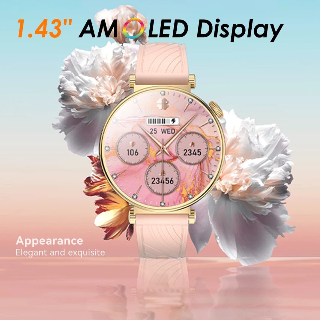 Smart Watches Women AMOLED HD Screen Always Active Display Call Bluetooth Smart Clock Waterproof for iOS Android