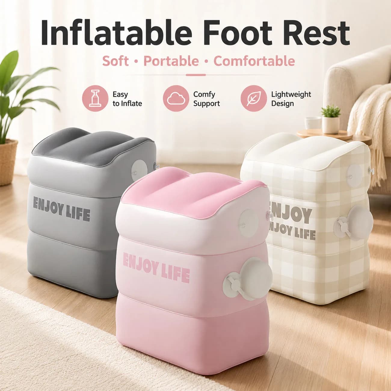 1PC Inflatable Foot Rest for Airplane Travel - Adjustable Height Leg Pillow for Long Flights - Car & Office Leg Rest Essentials