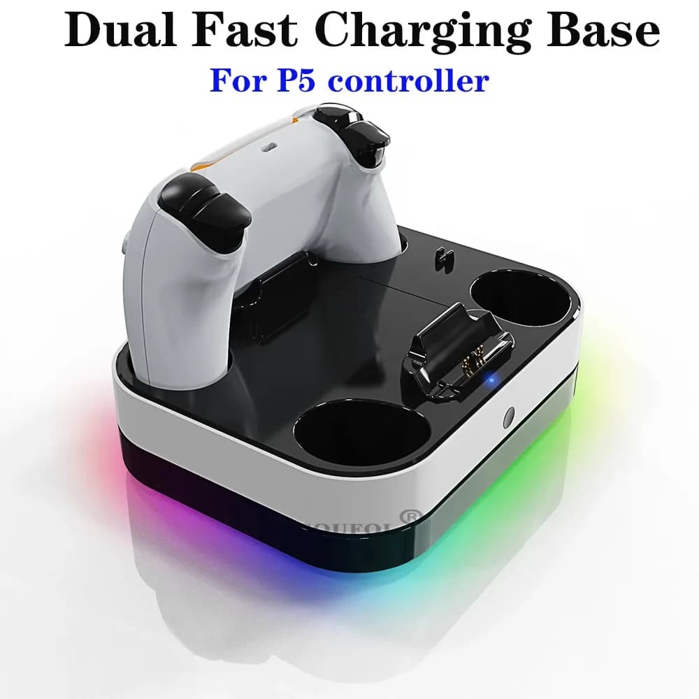 Stazione di ricarica per Controller RGB per PS5 doppio caricatore rapido indicatore LED Docking Station per supporto di ricarica per accessorio Gamepad PS5