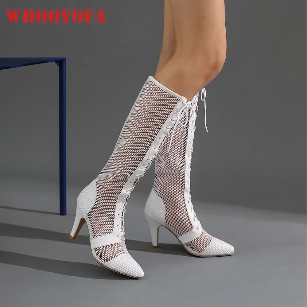 Brand New Glamour Nero Bianco Stivali estivi da donna Moda Tacchi alti Sandali eleganti da donna Plus Big Small Size 32 43 45 47