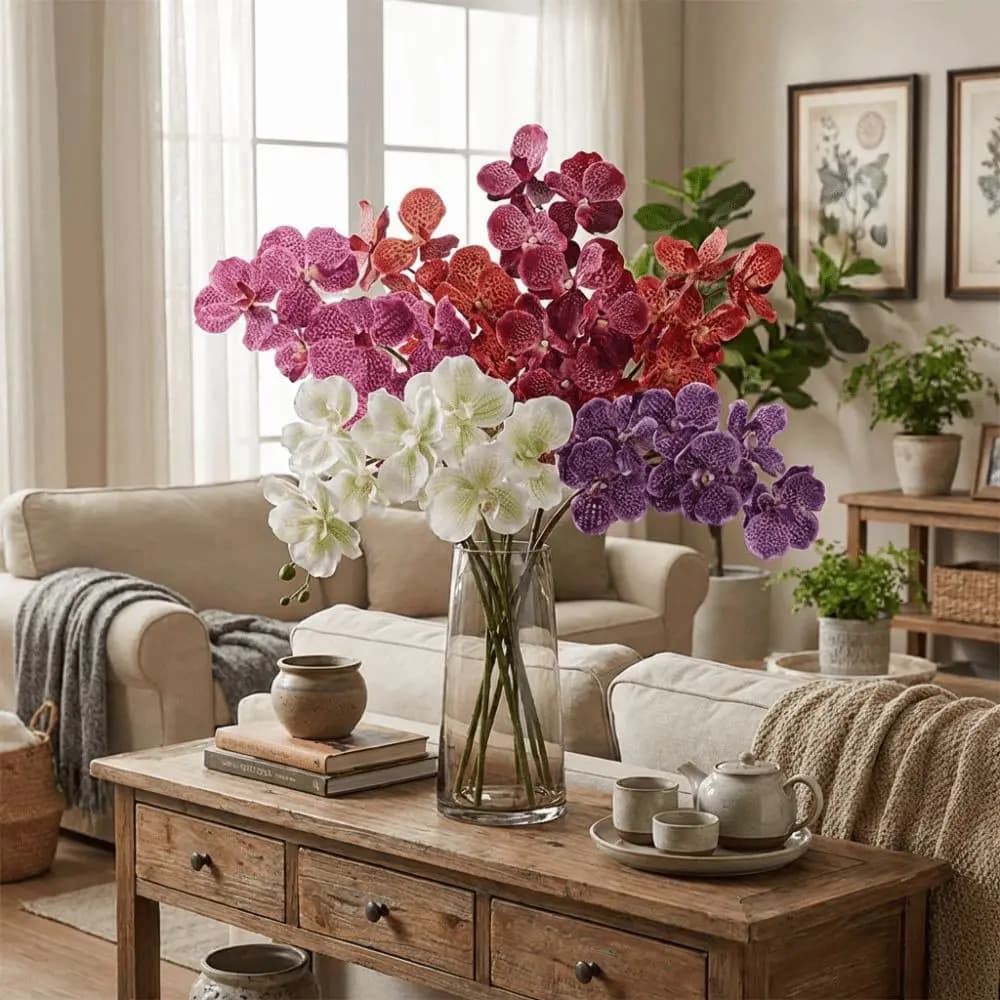 Vase Decor 80 CM Artificial Vanda Orchid Moisturizing Plastic Real Touch Orchids Floral Arrangements Realistic Fake Flower Hotel