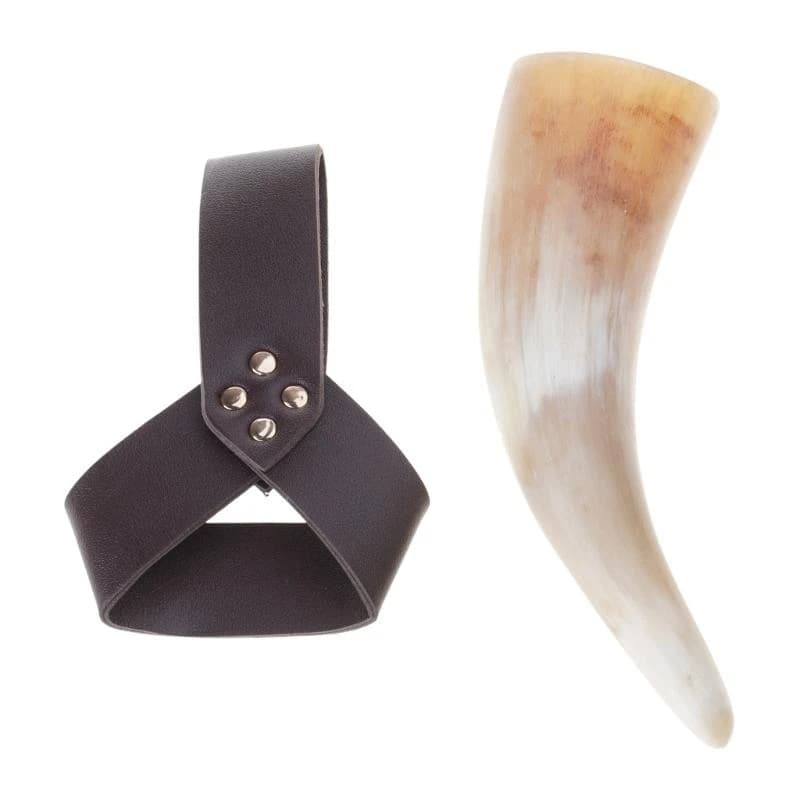 72XE Corno da bere vichingo naturale con fondine in pelle Tazza da bere con corno vichingo medievale Calci da birra e vino