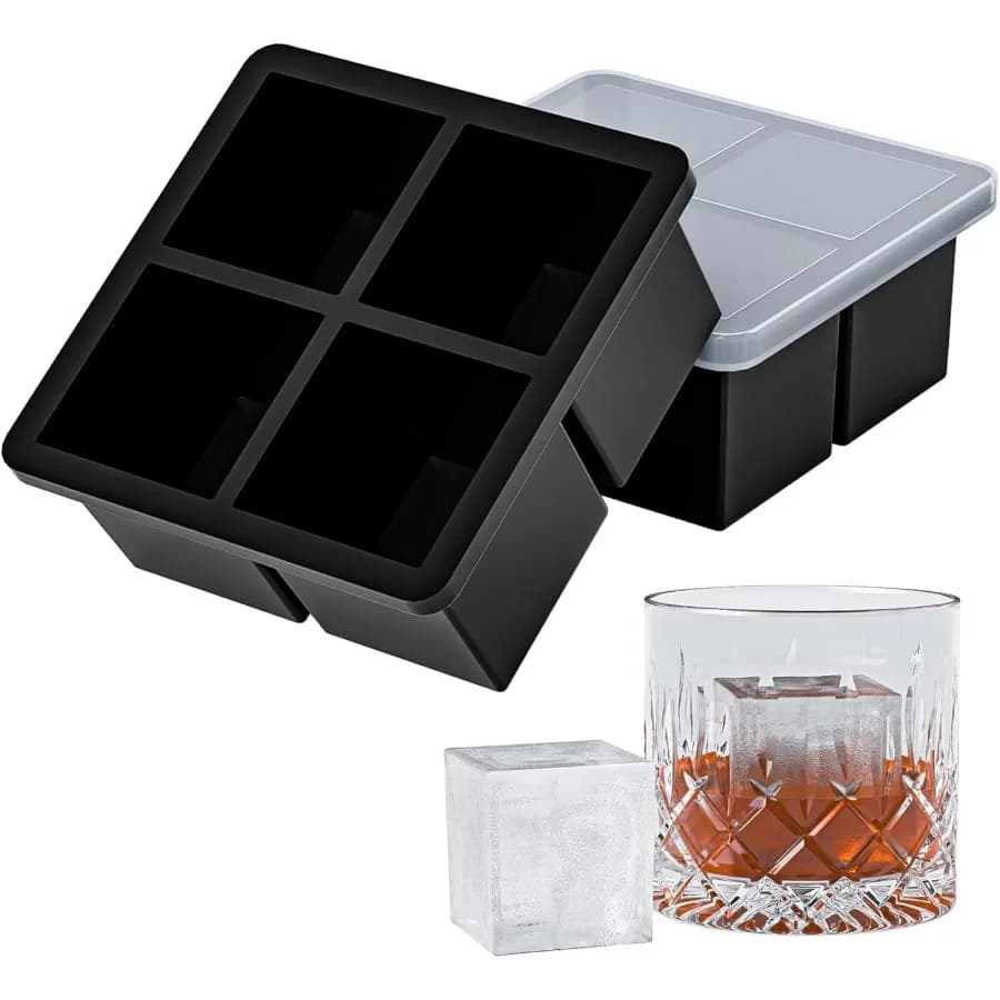 Vassoio per cubetti di ghiaccio grande per vassoi per cubetti di ghiaccio in silicone Whiey Confezione da 2 stampi per cubetti di ghiaccio grandi con coperchio rimovibile a prova di perdite Cubo di ghiaccio quadrato