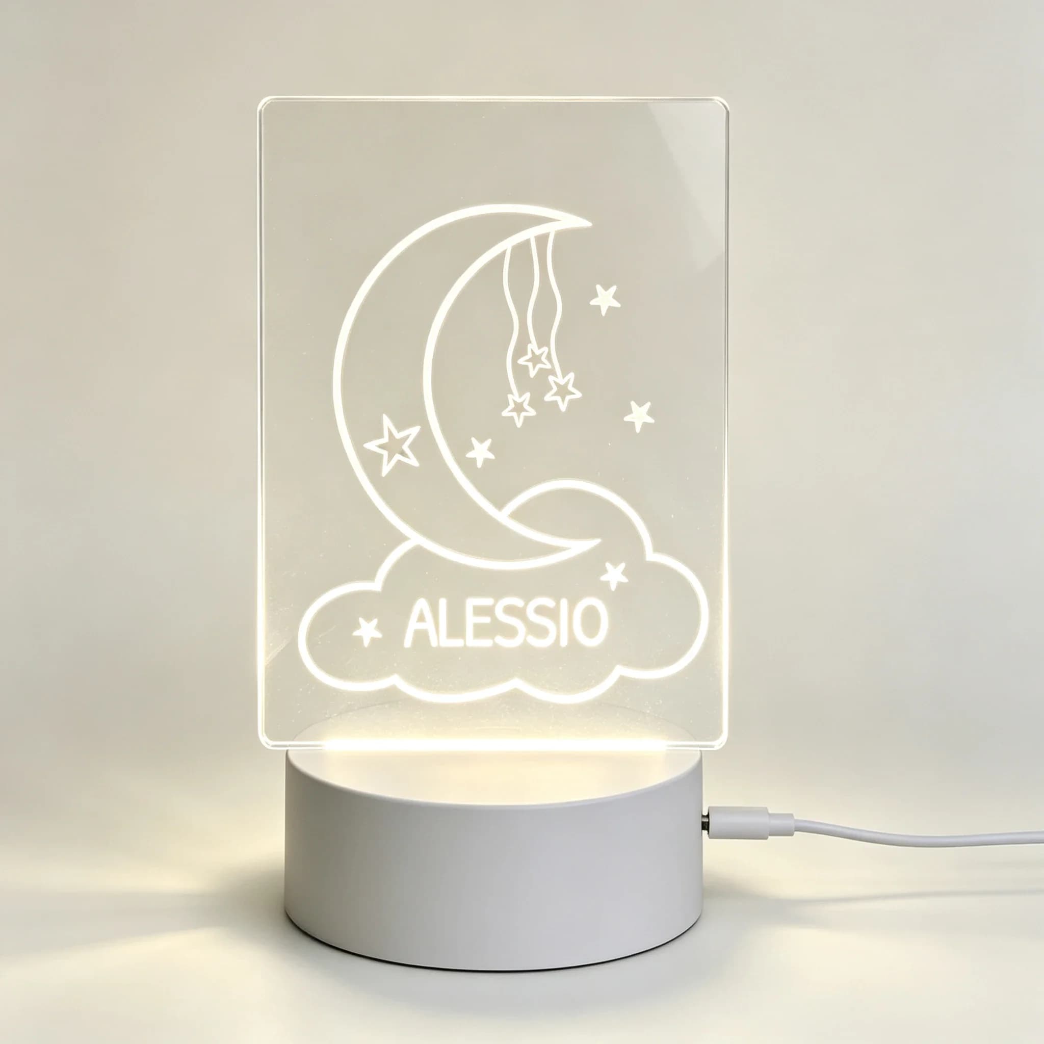 Simple Line Moon Cloud Shooting Star Custom Name Acrylic 3D Lamp Infant Birthday Gift Desk Night Light