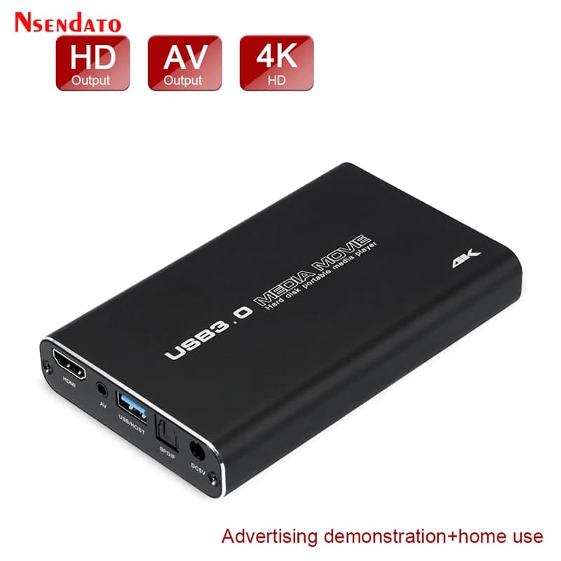 Lettore Multimediale 4K Full HD H.265 MKV USB 3.0 con Riproduzione Automatica per USB OTG SD AV TV AVI RMVB RM PPT SPDIF e Dischi Rigidi USB